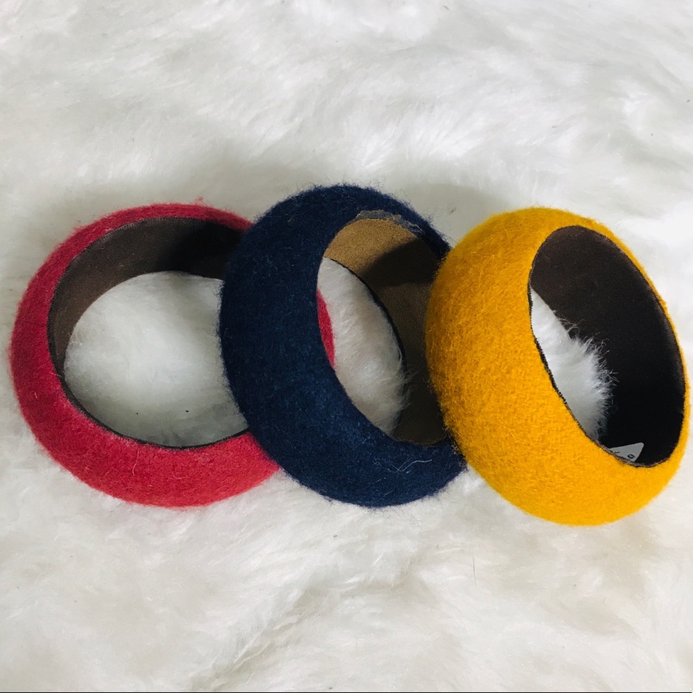 Set of 3 Stackable Felt Boho Bangles Primary Colors Red Yellow Blue